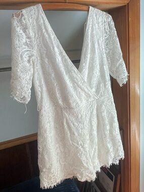 Blue Rain White Lace Romper